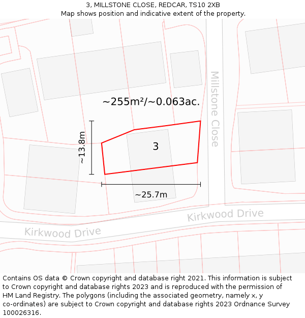3, MILLSTONE CLOSE, REDCAR, TS10 2XB: Plot and title map