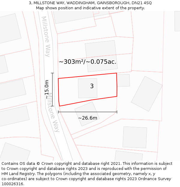 3, MILLSTONE WAY, WADDINGHAM, GAINSBOROUGH, DN21 4SQ: Plot and title map
