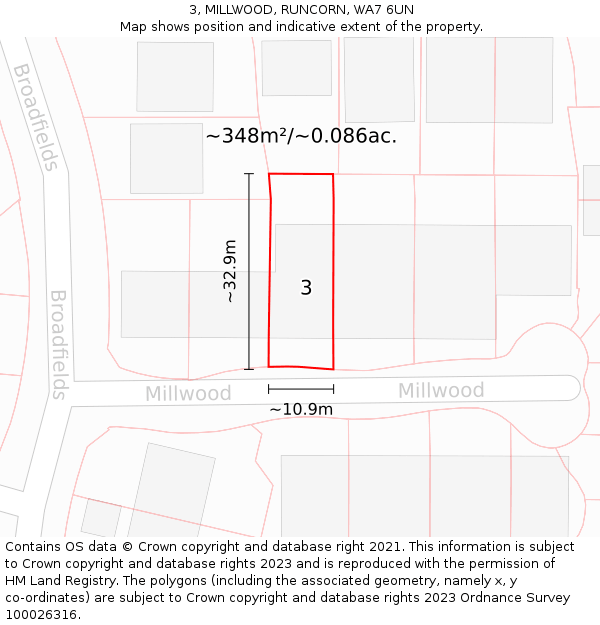 3, MILLWOOD, RUNCORN, WA7 6UN: Plot and title map