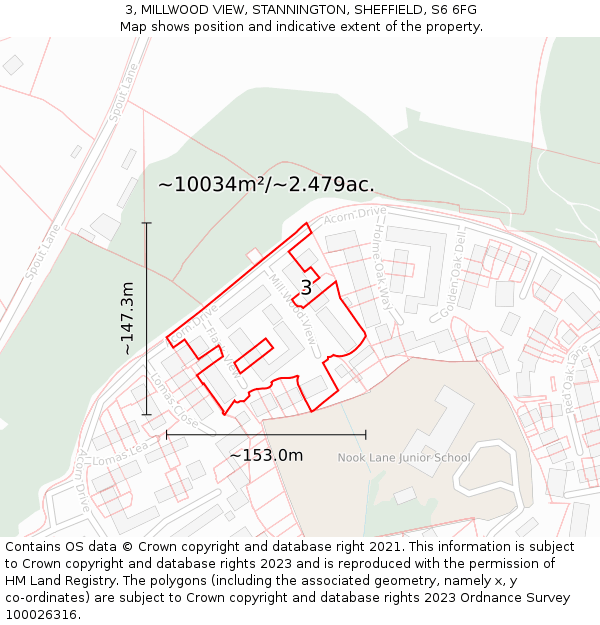 3, MILLWOOD VIEW, STANNINGTON, SHEFFIELD, S6 6FG: Plot and title map