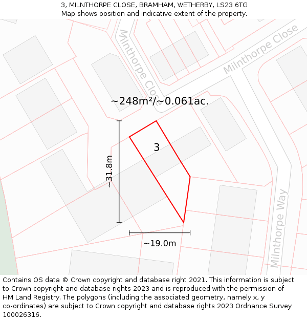 3, MILNTHORPE CLOSE, BRAMHAM, WETHERBY, LS23 6TG: Plot and title map
