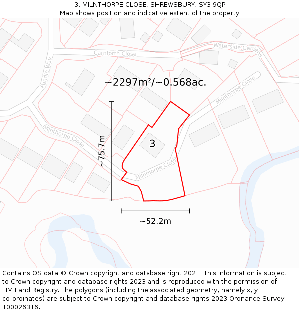 3, MILNTHORPE CLOSE, SHREWSBURY, SY3 9QP: Plot and title map