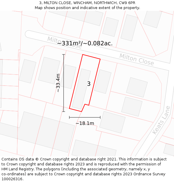 3, MILTON CLOSE, WINCHAM, NORTHWICH, CW9 6PR: Plot and title map