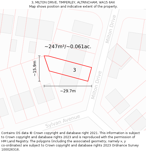 3, MILTON DRIVE, TIMPERLEY, ALTRINCHAM, WA15 6AX: Plot and title map