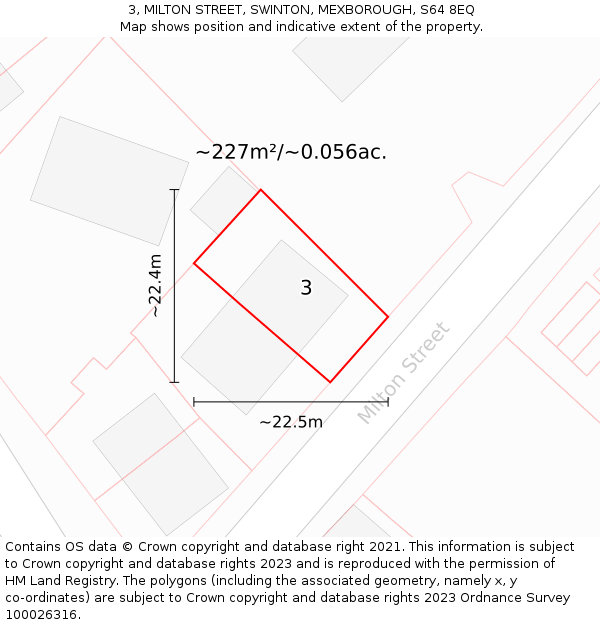 3, MILTON STREET, SWINTON, MEXBOROUGH, S64 8EQ: Plot and title map