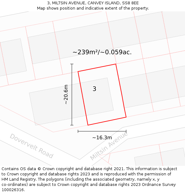 3, MILTSIN AVENUE, CANVEY ISLAND, SS8 8EE: Plot and title map