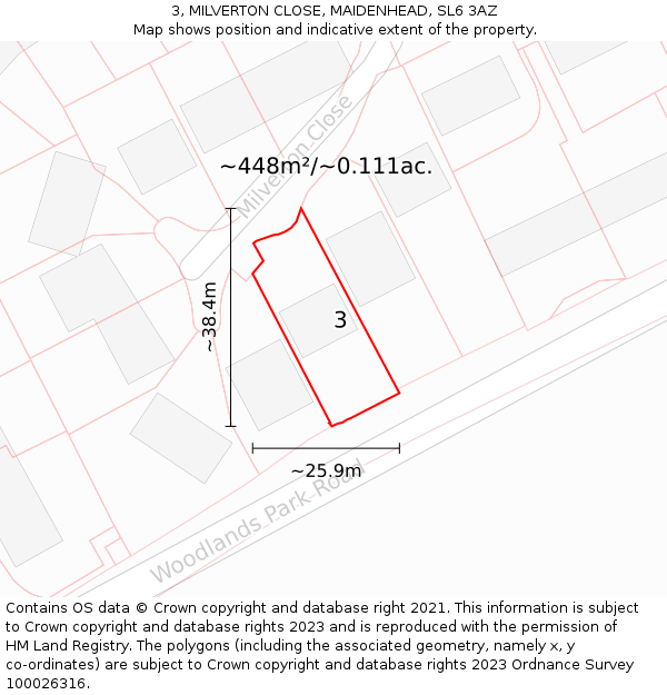3, MILVERTON CLOSE, MAIDENHEAD, SL6 3AZ: Plot and title map