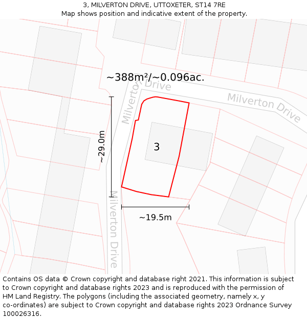 3, MILVERTON DRIVE, UTTOXETER, ST14 7RE: Plot and title map