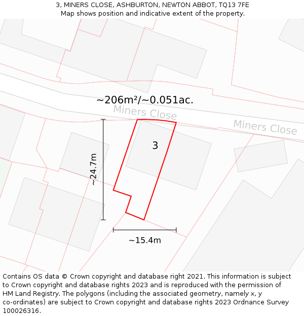 3, MINERS CLOSE, ASHBURTON, NEWTON ABBOT, TQ13 7FE: Plot and title map