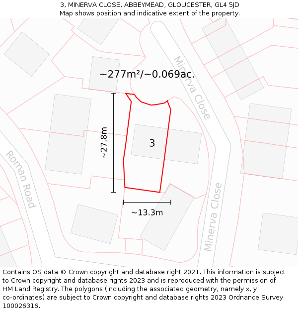 3, MINERVA CLOSE, ABBEYMEAD, GLOUCESTER, GL4 5JD: Plot and title map