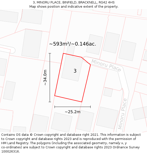 3, MINORU PLACE, BINFIELD, BRACKNELL, RG42 4HS: Plot and title map