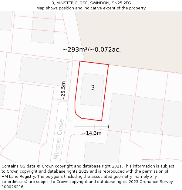 3, MINSTER CLOSE, SWINDON, SN25 2FG: Plot and title map