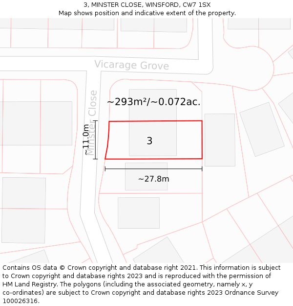 3, MINSTER CLOSE, WINSFORD, CW7 1SX: Plot and title map