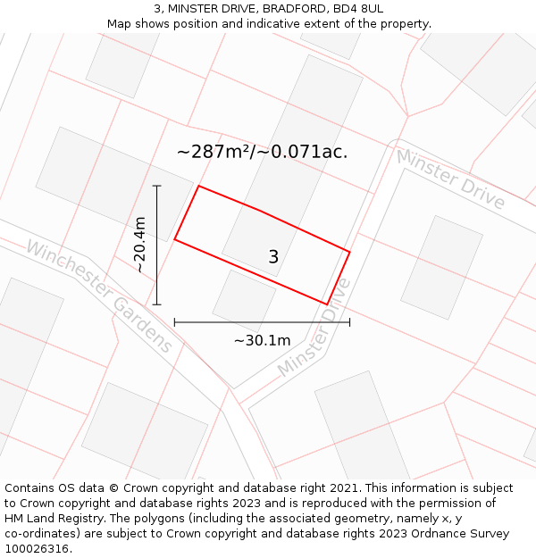 3, MINSTER DRIVE, BRADFORD, BD4 8UL: Plot and title map