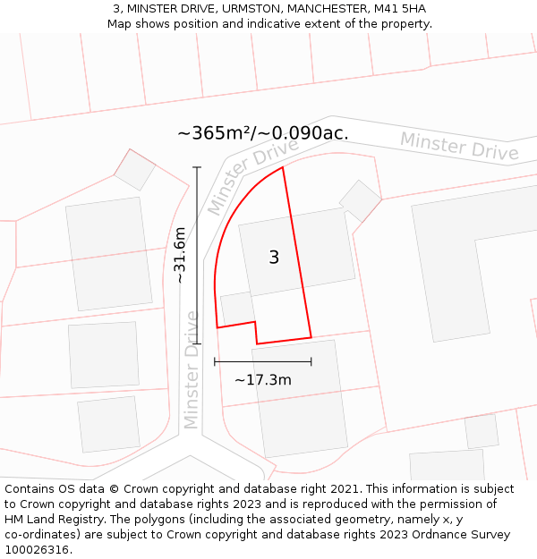 3, MINSTER DRIVE, URMSTON, MANCHESTER, M41 5HA: Plot and title map