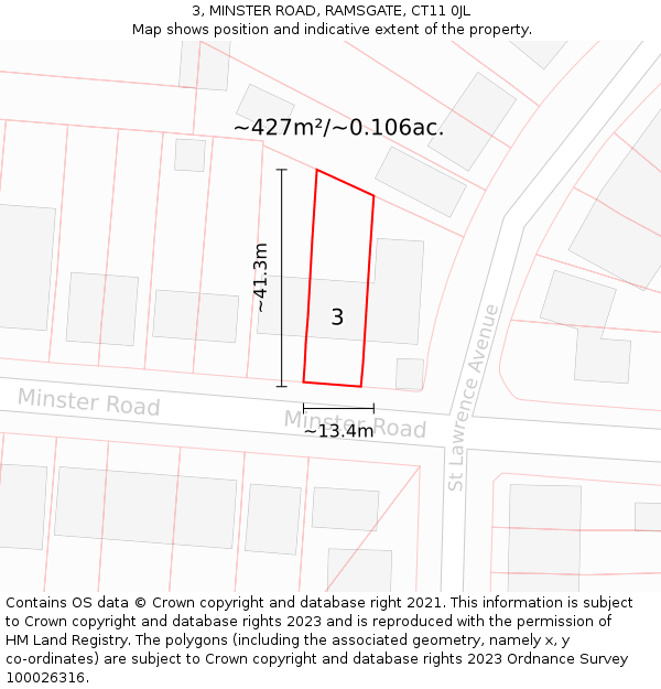 3, MINSTER ROAD, RAMSGATE, CT11 0JL: Plot and title map