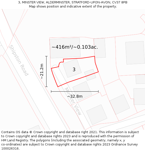 3, MINSTER VIEW, ALDERMINSTER, STRATFORD-UPON-AVON, CV37 8PB: Plot and title map