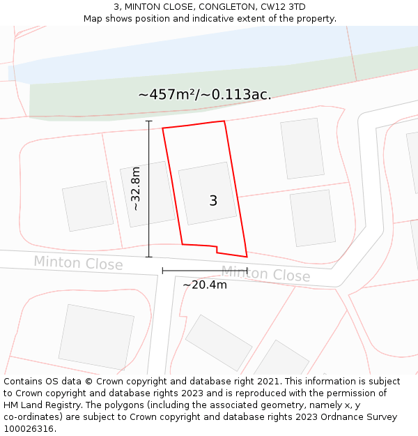 3, MINTON CLOSE, CONGLETON, CW12 3TD: Plot and title map
