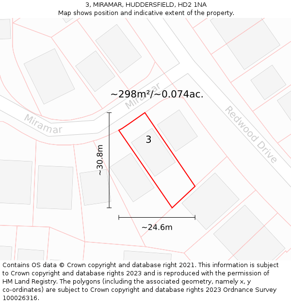 3, MIRAMAR, HUDDERSFIELD, HD2 1NA: Plot and title map