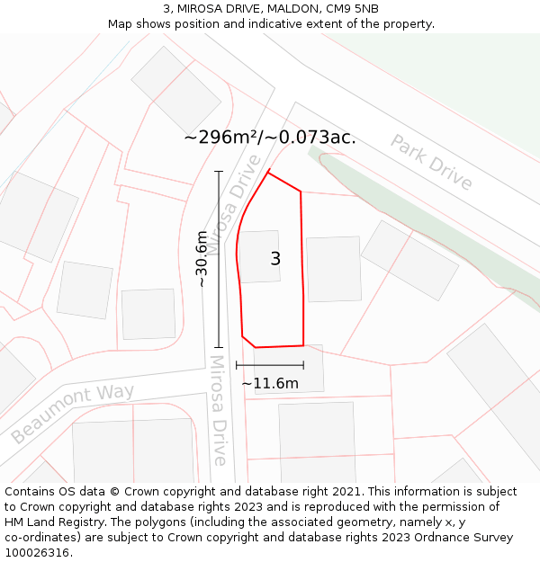 3, MIROSA DRIVE, MALDON, CM9 5NB: Plot and title map