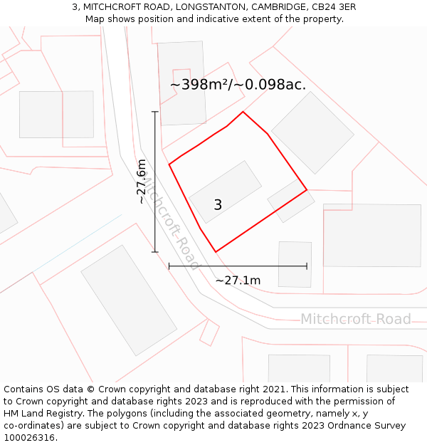 3, MITCHCROFT ROAD, LONGSTANTON, CAMBRIDGE, CB24 3ER: Plot and title map