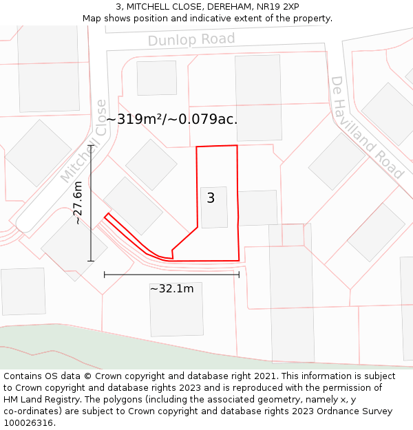 3, MITCHELL CLOSE, DEREHAM, NR19 2XP: Plot and title map