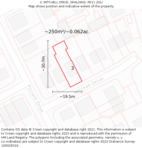 3, MITCHELL DRIVE, SPALDING, PE11 2GU: Plot and title map