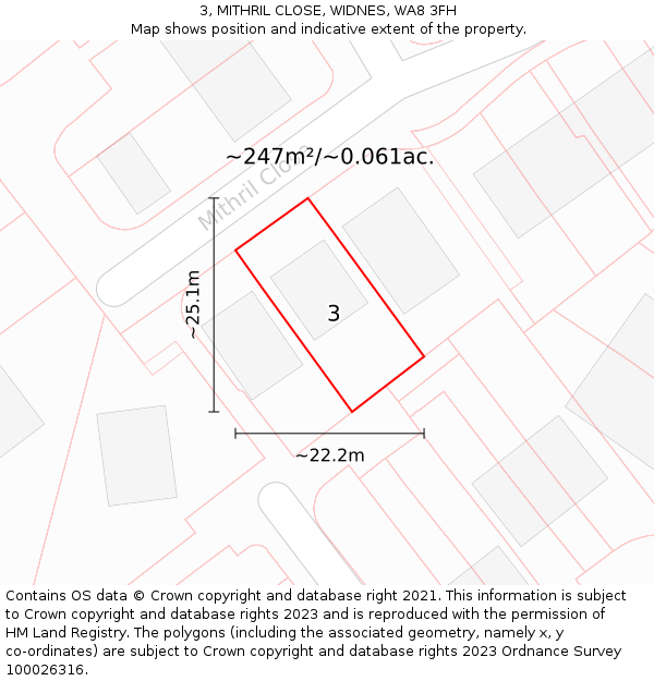 3, MITHRIL CLOSE, WIDNES, WA8 3FH: Plot and title map