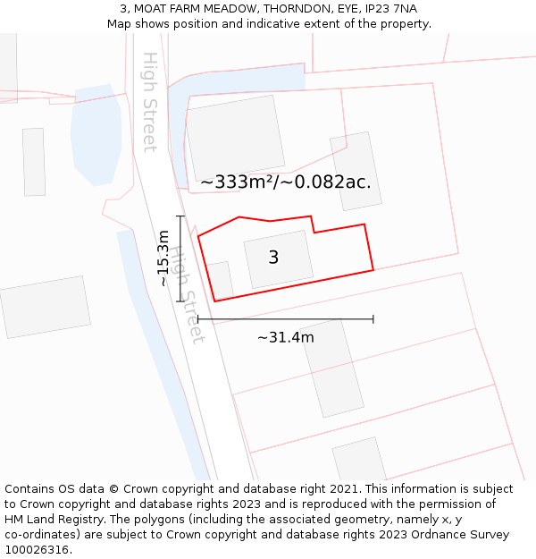 3, MOAT FARM MEADOW, THORNDON, EYE, IP23 7NA: Plot and title map