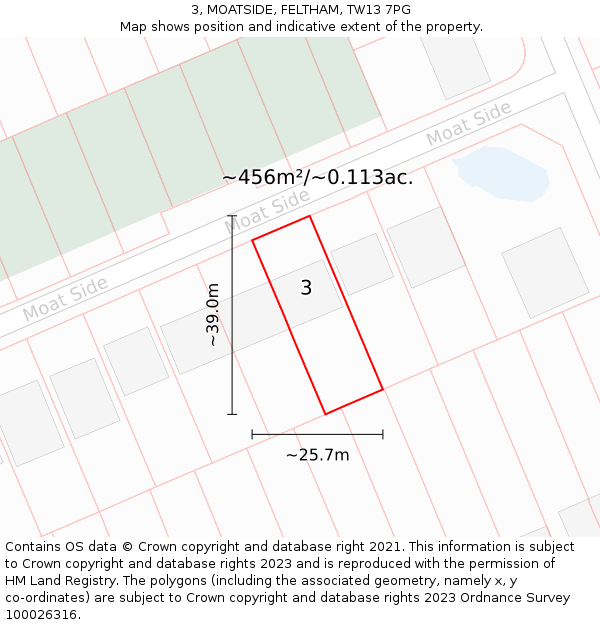 3, MOATSIDE, FELTHAM, TW13 7PG: Plot and title map
