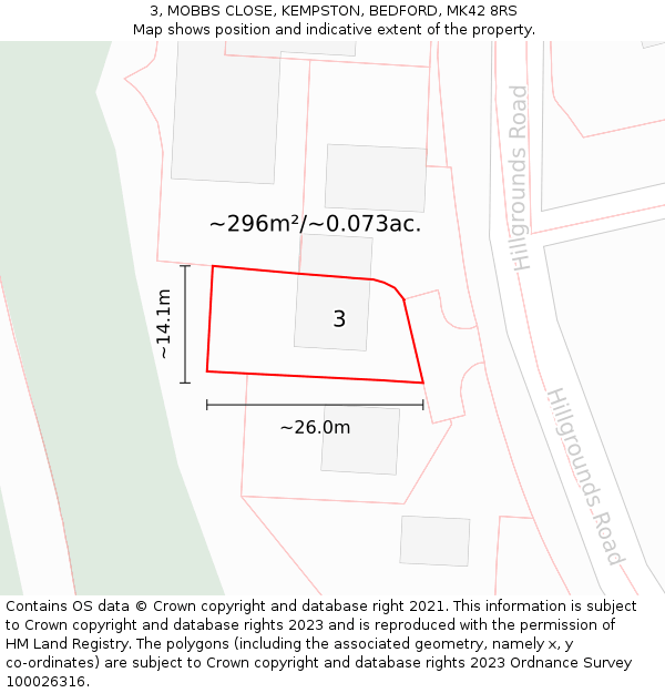 3, MOBBS CLOSE, KEMPSTON, BEDFORD, MK42 8RS: Plot and title map