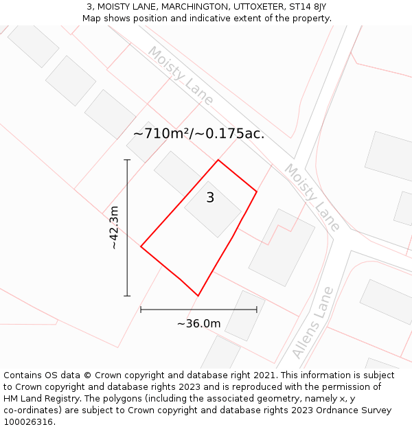 3, MOISTY LANE, MARCHINGTON, UTTOXETER, ST14 8JY: Plot and title map