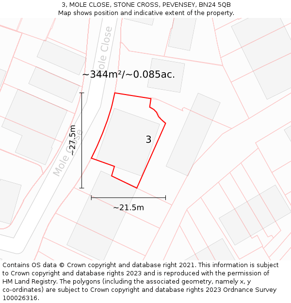 3, MOLE CLOSE, STONE CROSS, PEVENSEY, BN24 5QB: Plot and title map