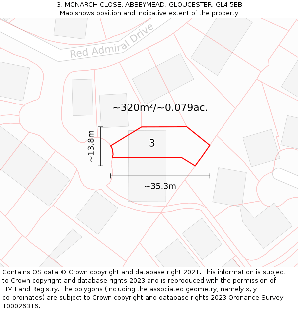 3, MONARCH CLOSE, ABBEYMEAD, GLOUCESTER, GL4 5EB: Plot and title map
