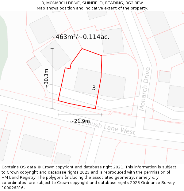 3, MONARCH DRIVE, SHINFIELD, READING, RG2 9EW: Plot and title map