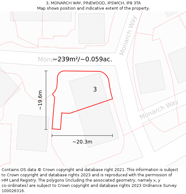 3, MONARCH WAY, PINEWOOD, IPSWICH, IP8 3TA: Plot and title map