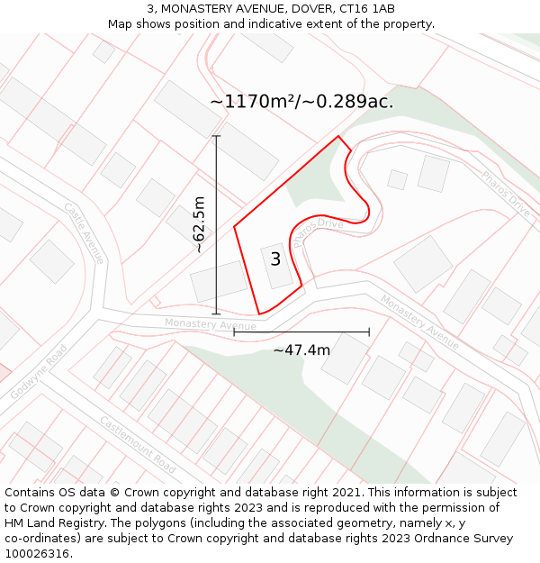 3, MONASTERY AVENUE, DOVER, CT16 1AB: Plot and title map