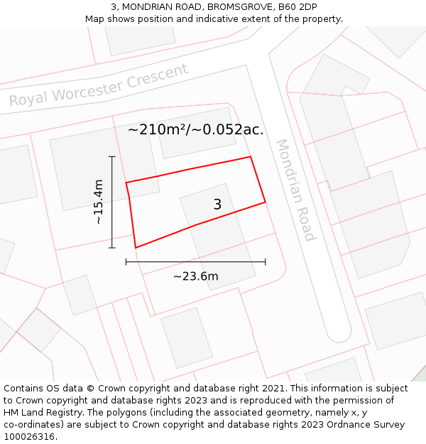 3, MONDRIAN ROAD, BROMSGROVE, B60 2DP: Plot and title map