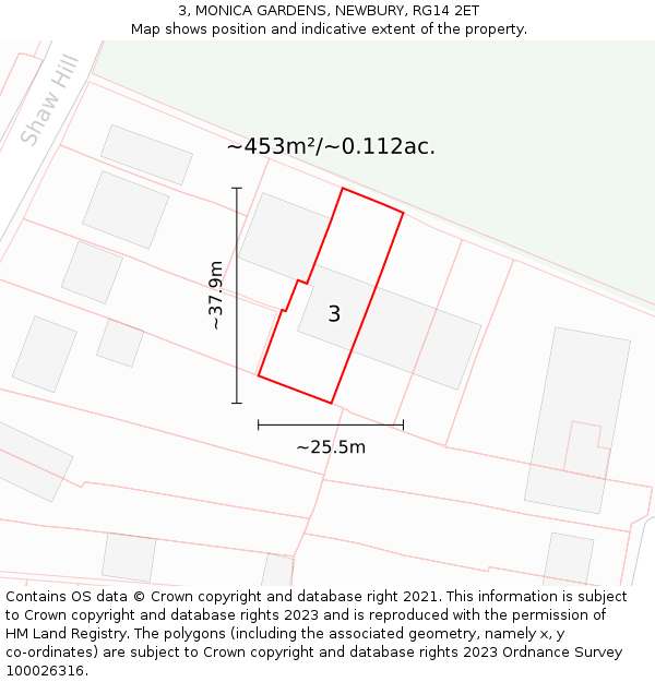 3, MONICA GARDENS, NEWBURY, RG14 2ET: Plot and title map