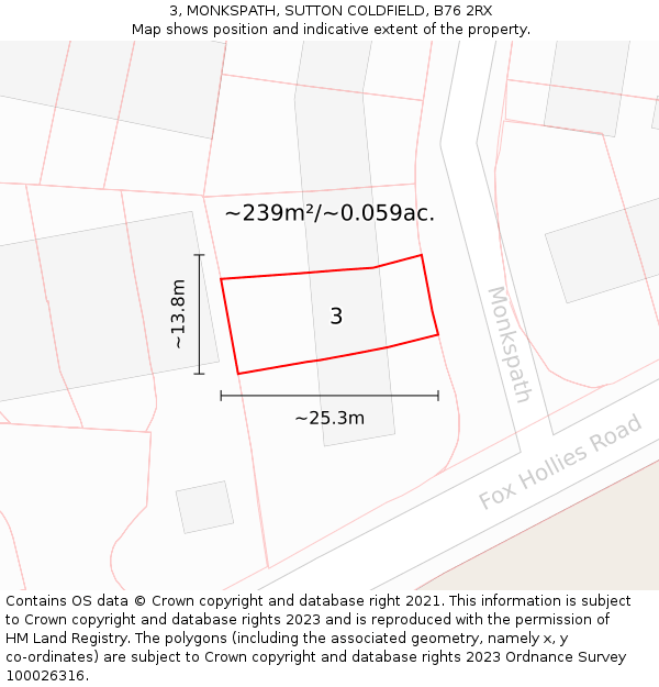 3, MONKSPATH, SUTTON COLDFIELD, B76 2RX: Plot and title map