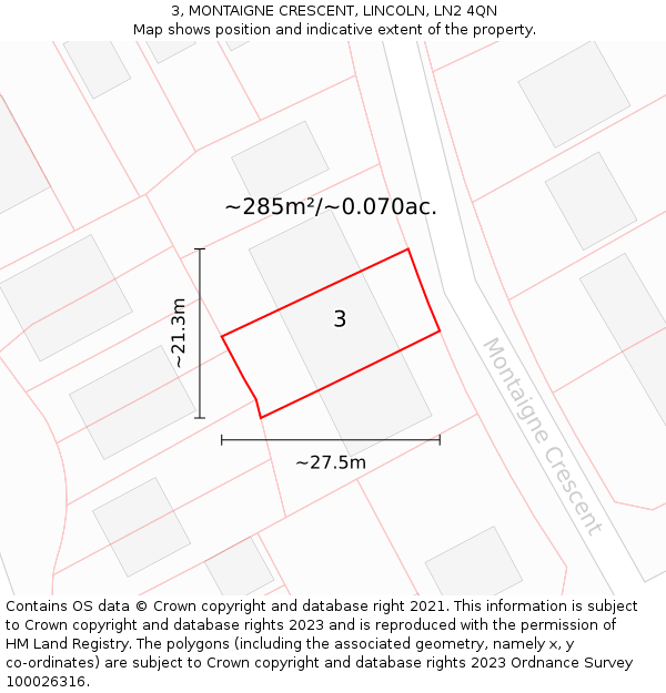 3, MONTAIGNE CRESCENT, LINCOLN, LN2 4QN: Plot and title map