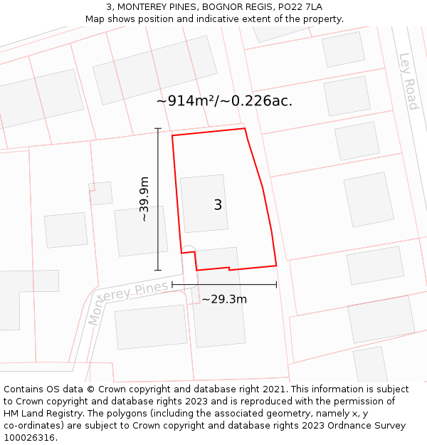 3, MONTEREY PINES, BOGNOR REGIS, PO22 7LA: Plot and title map