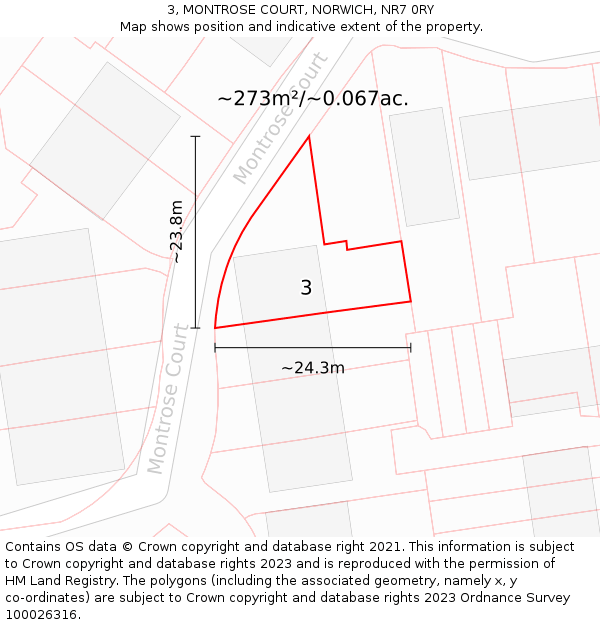 3, MONTROSE COURT, NORWICH, NR7 0RY: Plot and title map