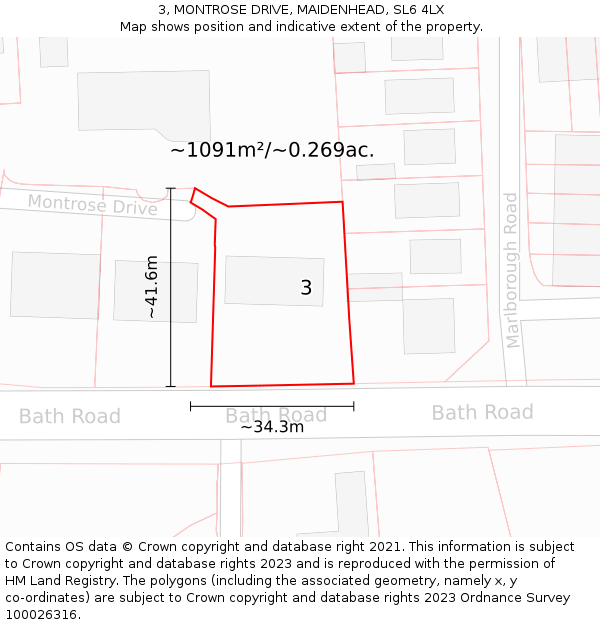 3, MONTROSE DRIVE, MAIDENHEAD, SL6 4LX: Plot and title map