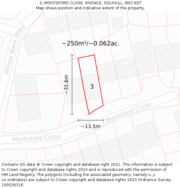3, MONTSFORD CLOSE, KNOWLE, SOLIHULL, B93 9QT: Plot and title map