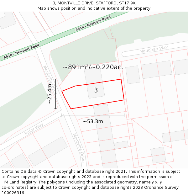 3, MONTVILLE DRIVE, STAFFORD, ST17 9XJ: Plot and title map