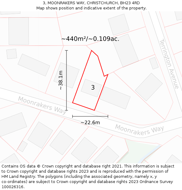 3, MOONRAKERS WAY, CHRISTCHURCH, BH23 4RD: Plot and title map