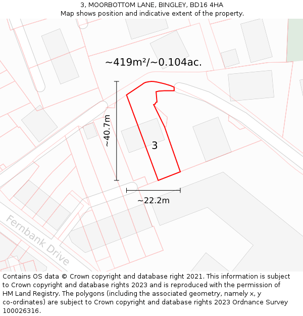3, MOORBOTTOM LANE, BINGLEY, BD16 4HA: Plot and title map