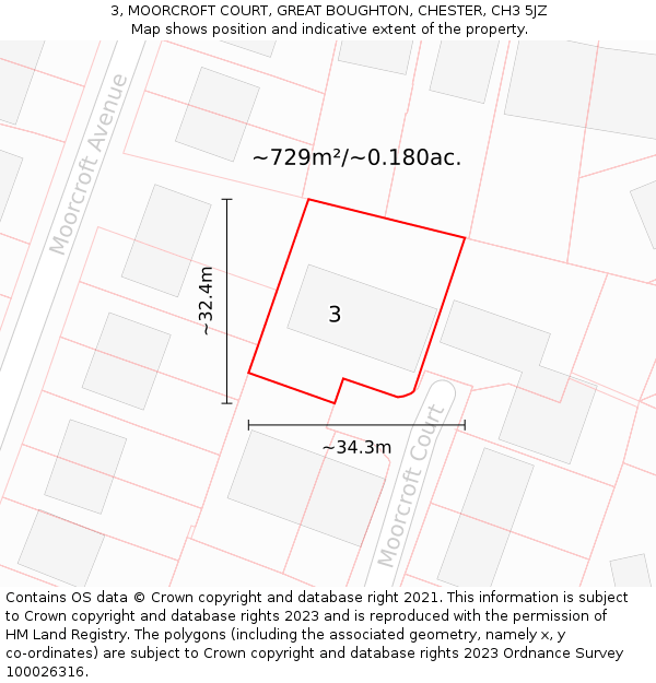 3, MOORCROFT COURT, GREAT BOUGHTON, CHESTER, CH3 5JZ: Plot and title map