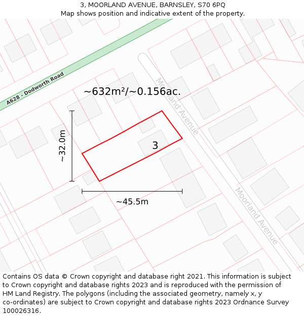 3, MOORLAND AVENUE, BARNSLEY, S70 6PQ: Plot and title map